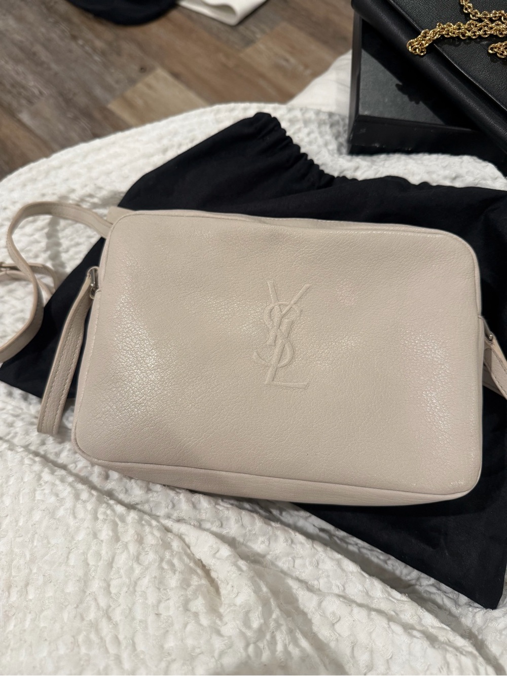 Saint Laurent cream leather crossbody camera bag